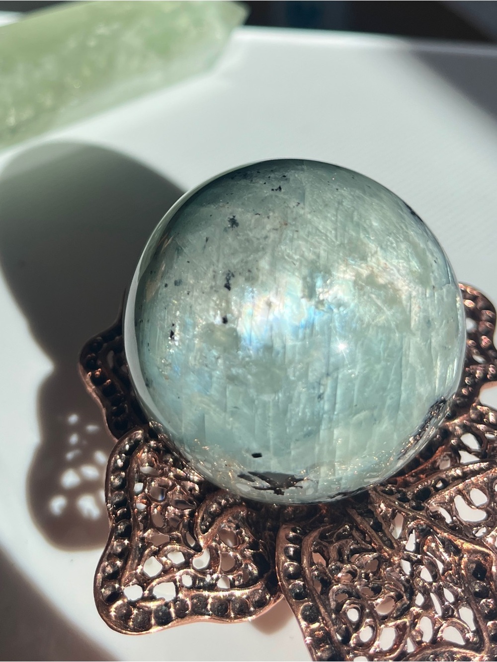 Rare Green moonstone sphere